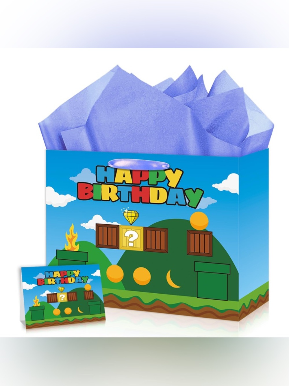 Pixel Video Game Birthday Gift Bag with Card